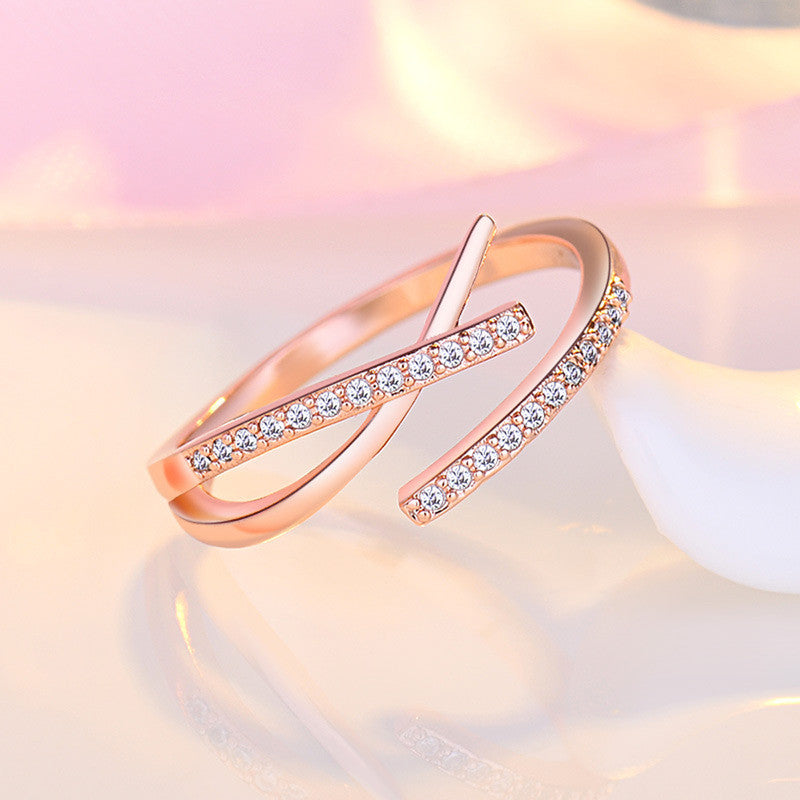 Jewels Galaxy Rose Gold Plated American Diamond Studded Contemporary Korean Finger Ring