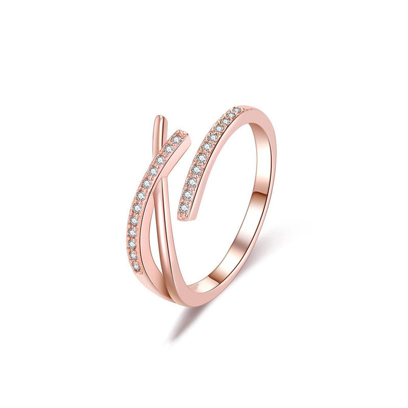 Jewels Galaxy Rose Gold Plated American Diamond Studded Contemporary Korean Finger Ring