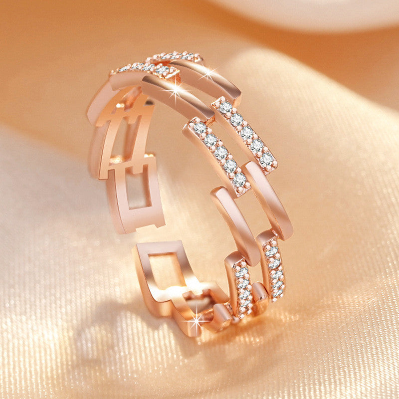 Jewels Galaxy Rose Gold Plated American Diamond Studded Contemporary Korean Finger Ring