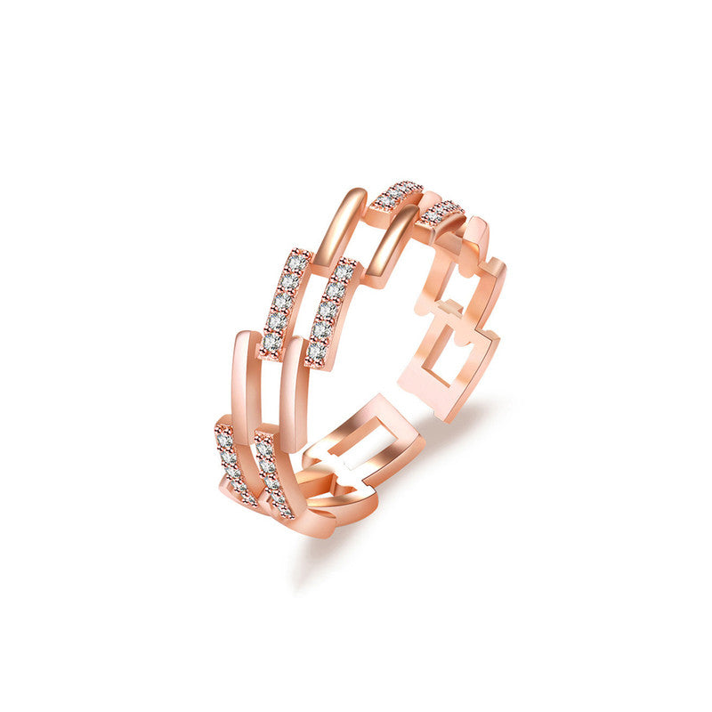 Jewels Galaxy Rose Gold Plated American Diamond Studded Contemporary Korean Finger Ring