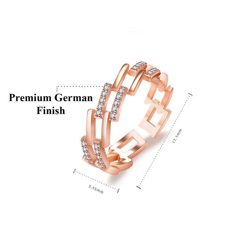 Jewels Galaxy Rose Gold Plated American Diamond Studded Contemporary Korean Finger Ring