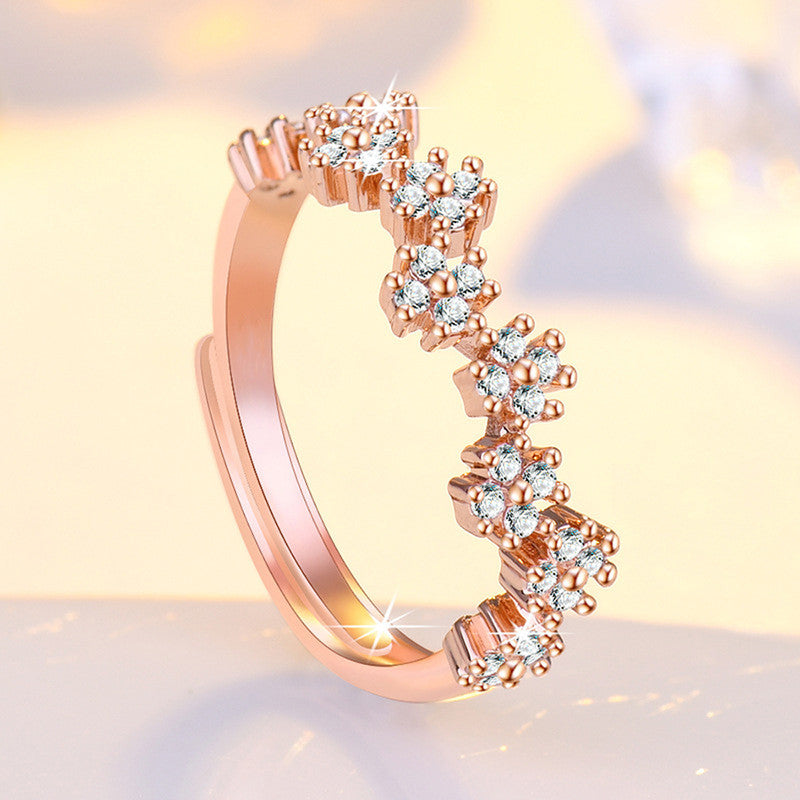 Jewels Galaxy Rose Gold Plated American Diamond Studded Contemporary Korean Finger Ring