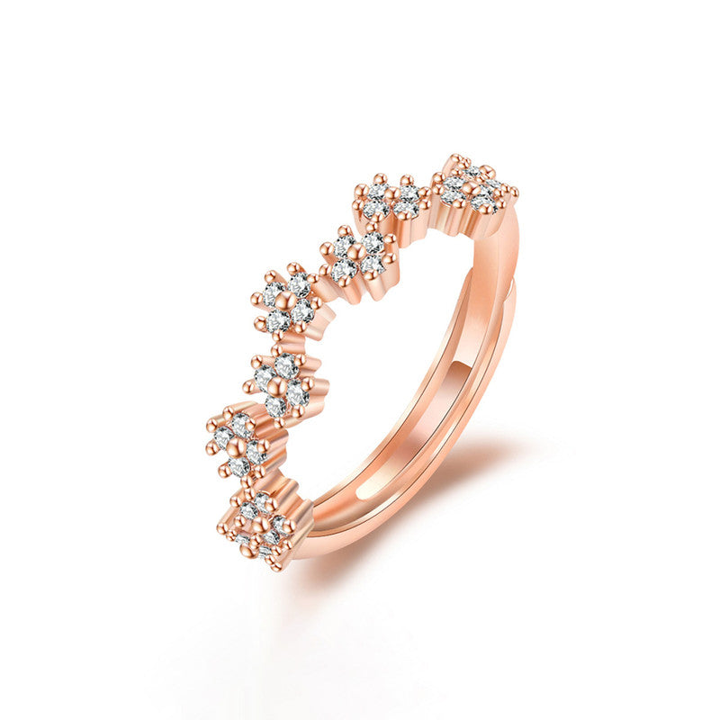 Jewels Galaxy Rose Gold Plated American Diamond Studded Contemporary Korean Finger Ring
