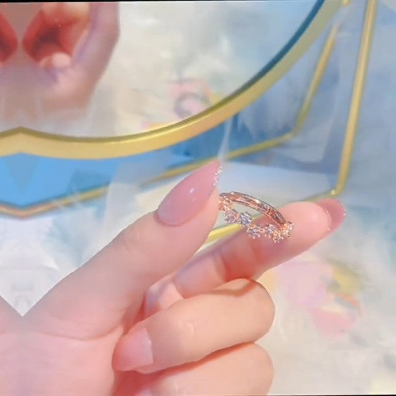 Jewels Galaxy Rose Gold Plated American Diamond Studded Contemporary Korean Finger Ring