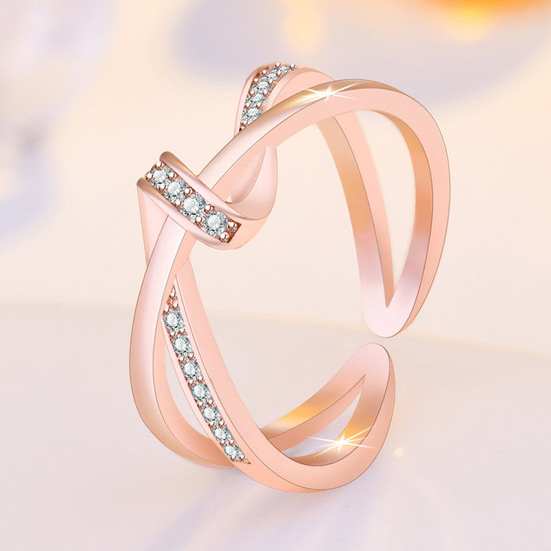 Jewels Galaxy Rose Gold Plated American Diamond Studded Contemporary Korean Finger Ring