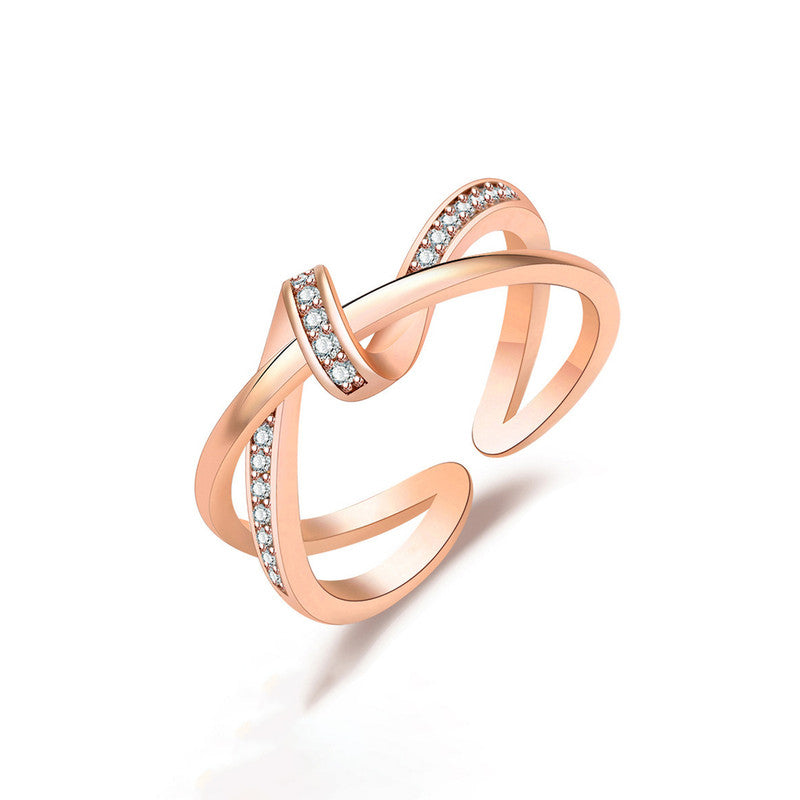 Jewels Galaxy Rose Gold Plated American Diamond Studded Contemporary Korean Finger Ring