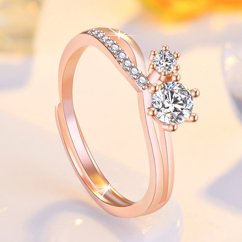 Jewels Galaxy Rose Gold Plated American Diamond Studded Contemporary Korean Finger Ring