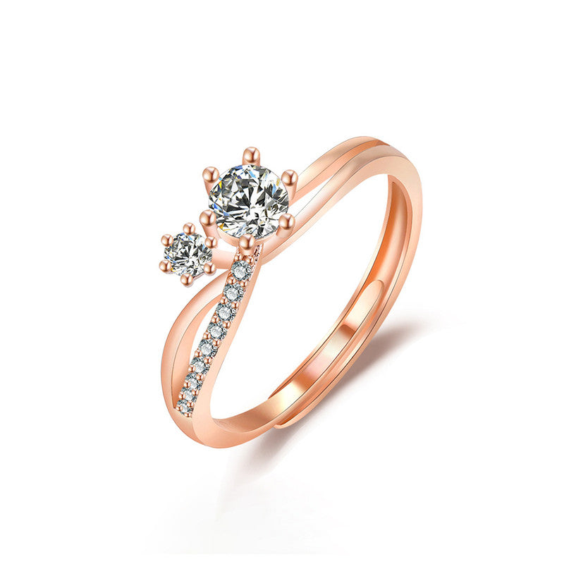 Jewels Galaxy Rose Gold Plated American Diamond Studded Contemporary Korean Finger Ring