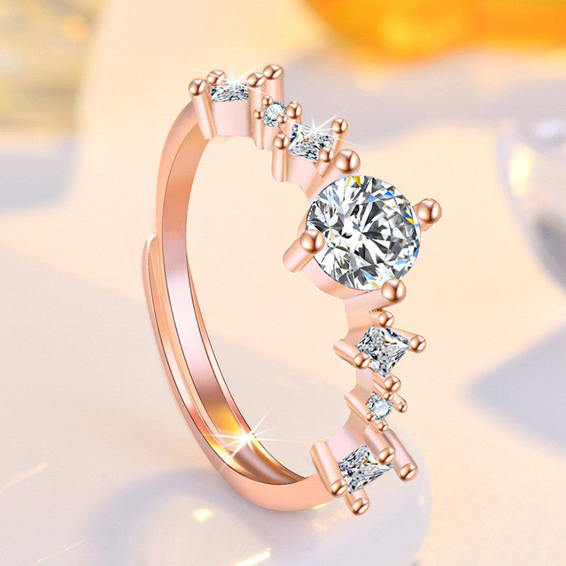 Jewels Galaxy Rose Gold Plated American Diamond Studded Contemporary Korean Finger Ring