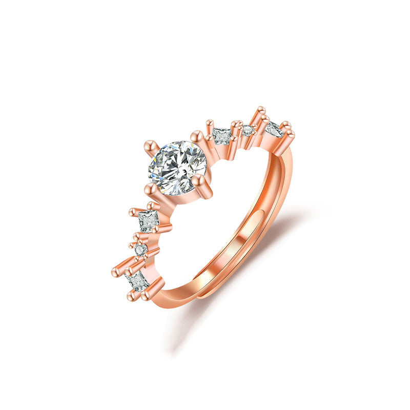 Jewels Galaxy Rose Gold Plated American Diamond Studded Contemporary Korean Finger Ring
