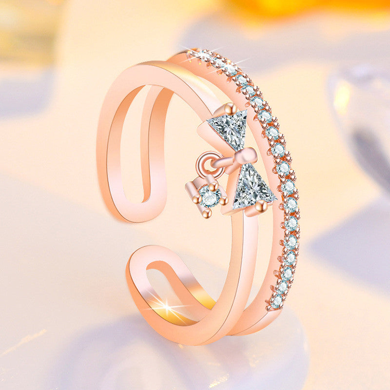 Jewels Galaxy Rose Gold Plated American Diamond Studded Contemporary Korean Finger Ring