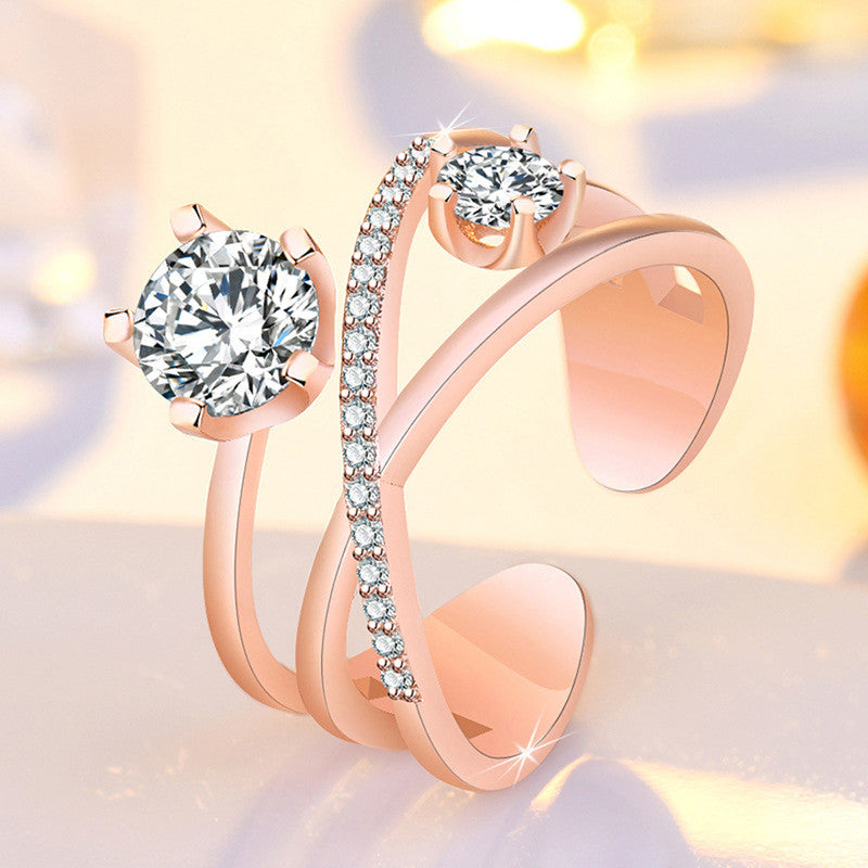 Jewels Galaxy Rose Gold Plated American Diamond Studded Contemporary Korean Finger Ring