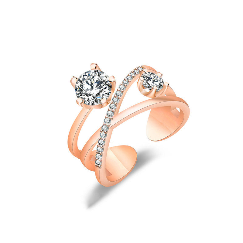 Jewels Galaxy Rose Gold Plated American Diamond Studded Contemporary Korean Finger Ring
