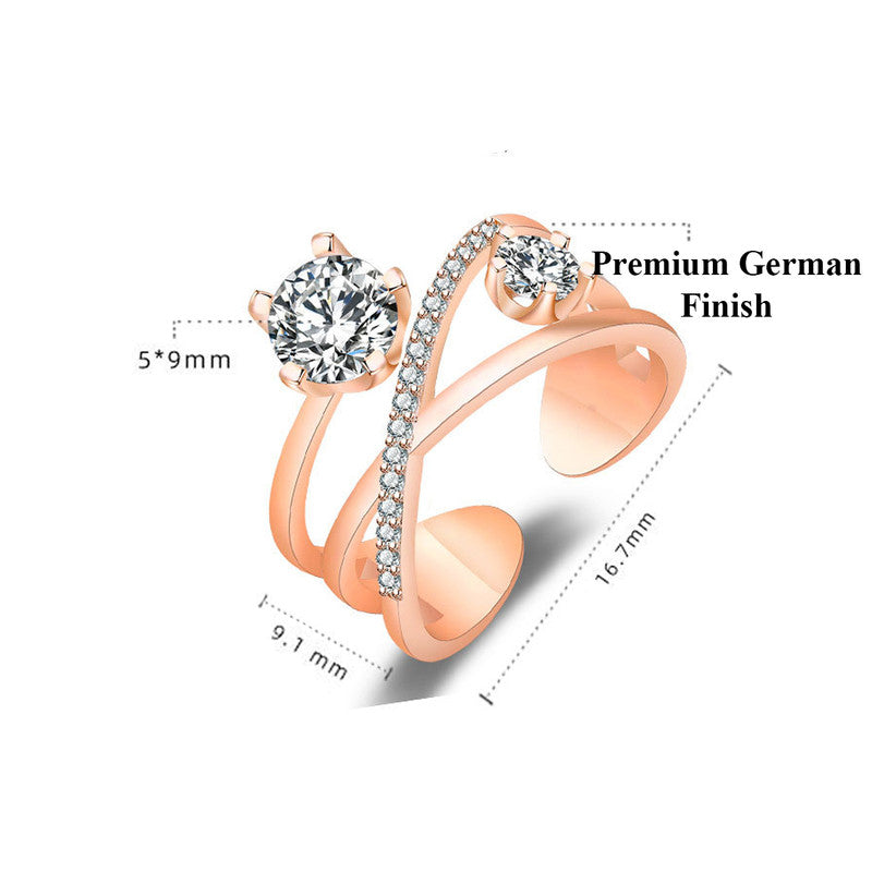 Jewels Galaxy Rose Gold Plated American Diamond Studded Contemporary Korean Finger Ring