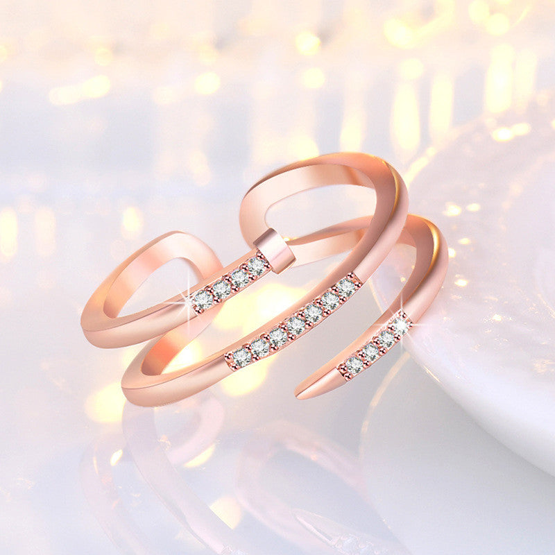 Jewels Galaxy Rose Gold Plated AD Studded Nail Shape Contemporary Korean Finger Ring