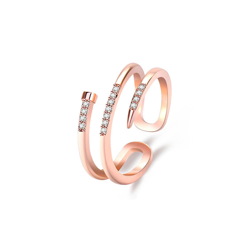 Jewels Galaxy Rose Gold Plated AD Studded Nail Shape Contemporary Korean Finger Ring