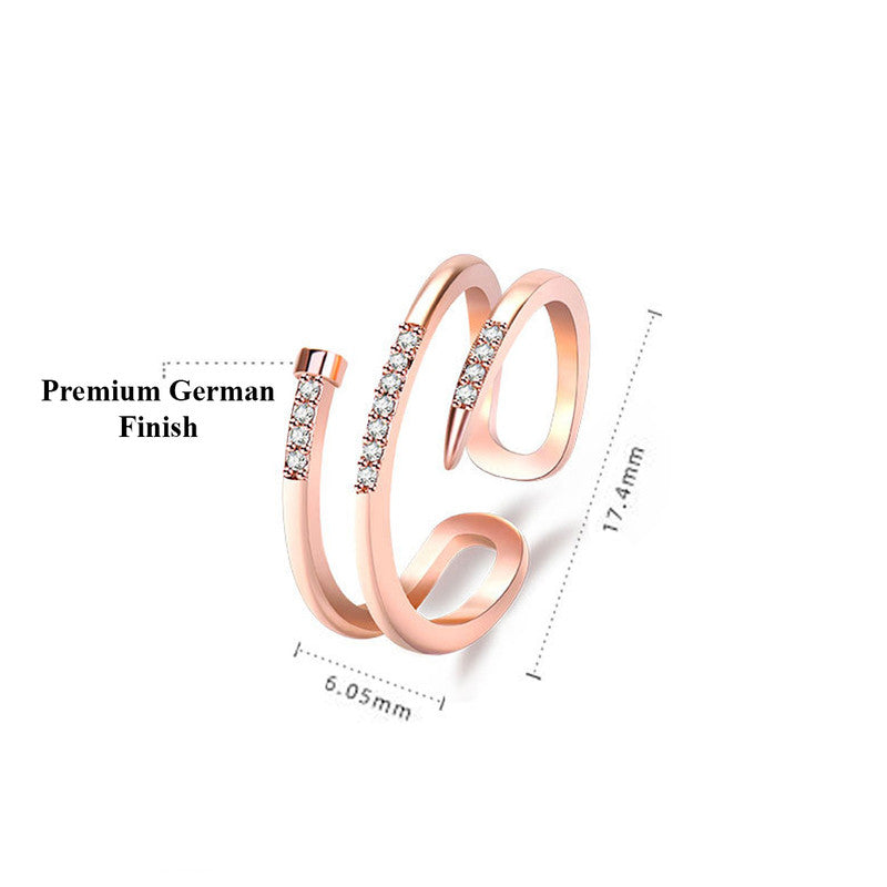 Jewels Galaxy Rose Gold Plated AD Studded Nail Shape Contemporary Korean Finger Ring