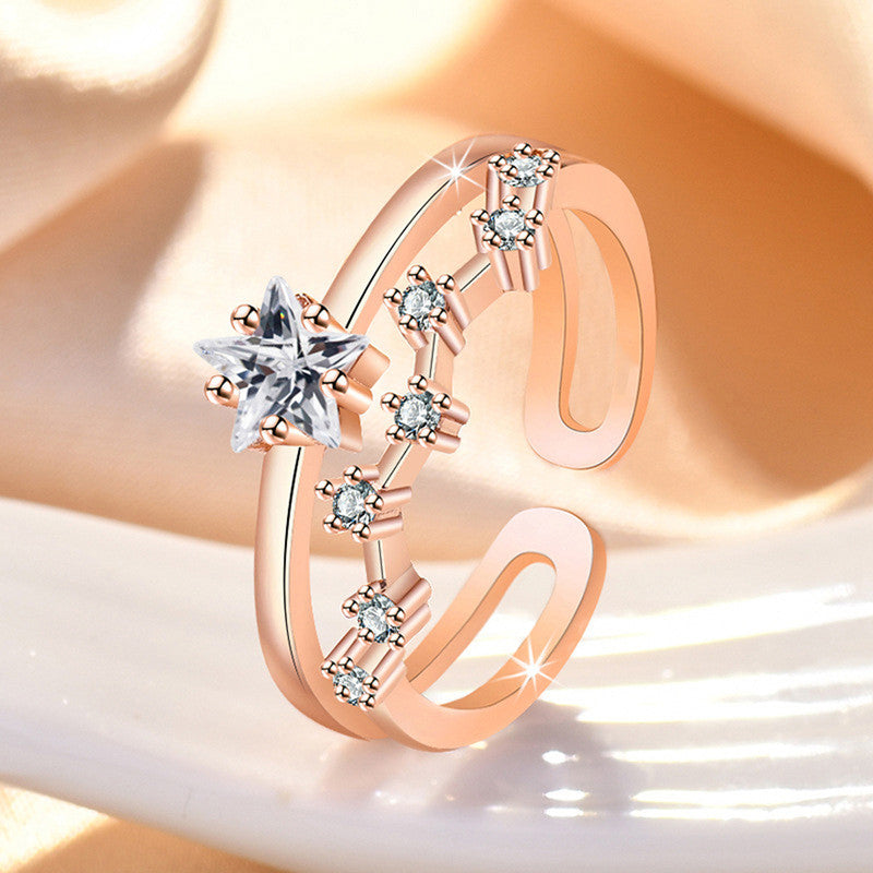 Jewels Galaxy Rose Gold Plated AD Studded Star Shape Contemporary Korean Finger Ring