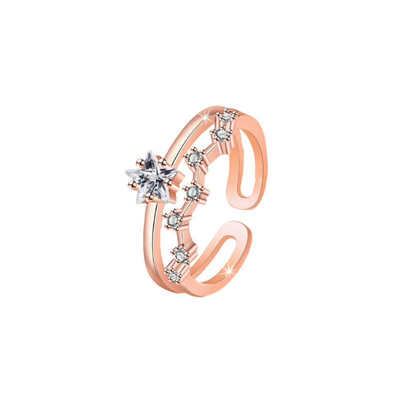 Jewels Galaxy Rose Gold Plated AD Studded Star Shape Contemporary Korean Finger Ring