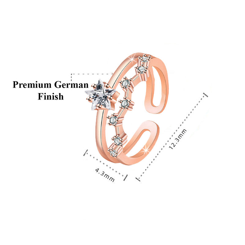 Jewels Galaxy Rose Gold Plated AD Studded Star Shape Contemporary Korean Finger Ring