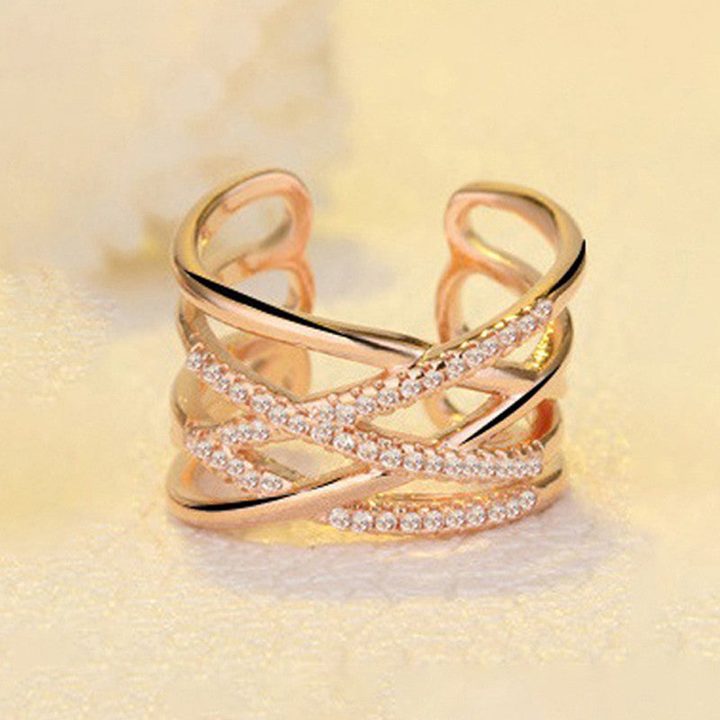 Jewels Galaxy Rose Gold Plated American Diamond Studded Contemporary Korean Finger Ring