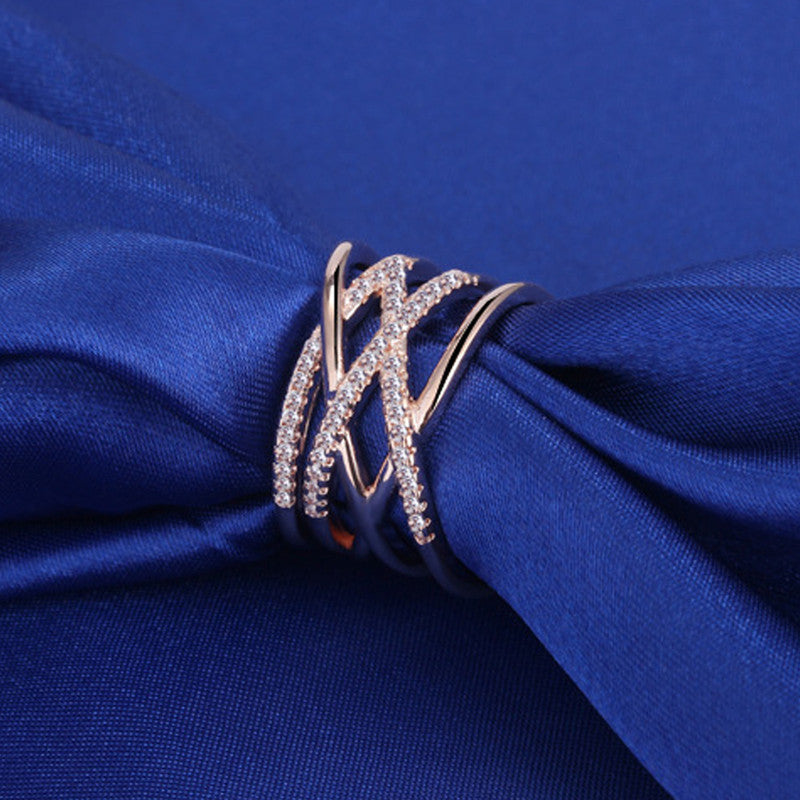 Jewels Galaxy Rose Gold Plated American Diamond Studded Contemporary Korean Finger Ring