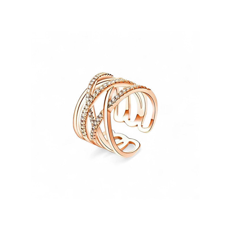 Jewels Galaxy Rose Gold Plated American Diamond Studded Contemporary Korean Finger Ring