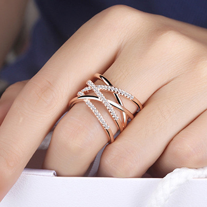 Jewels Galaxy Rose Gold Plated American Diamond Studded Contemporary Korean Finger Ring