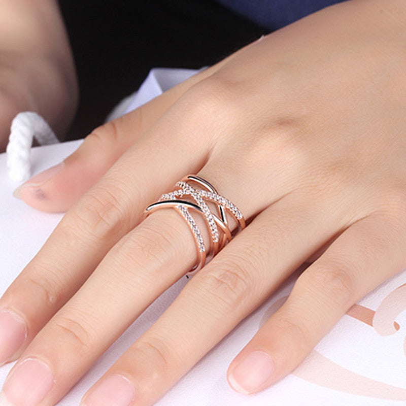 Jewels Galaxy Rose Gold Plated American Diamond Studded Contemporary Korean Finger Ring