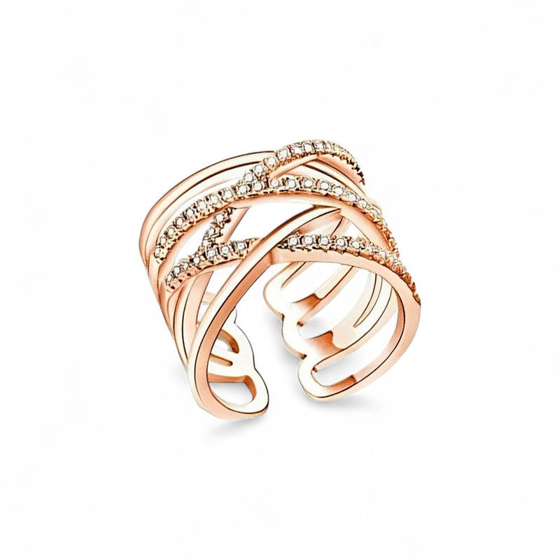 Jewels Galaxy Rose Gold Plated American Diamond Studded Contemporary Korean Finger Ring