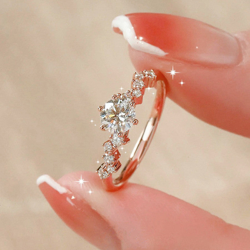 Jewels Galaxy Rose Gold Plated American Diamond Studded Contemporary Korean Finger Ring