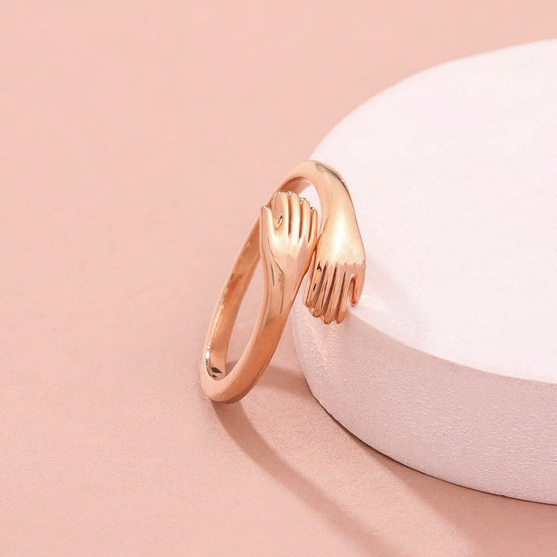 Jewels Galaxy Rose Gold-Plated Hug Shaped Adjustable Hug Day Finger Ring