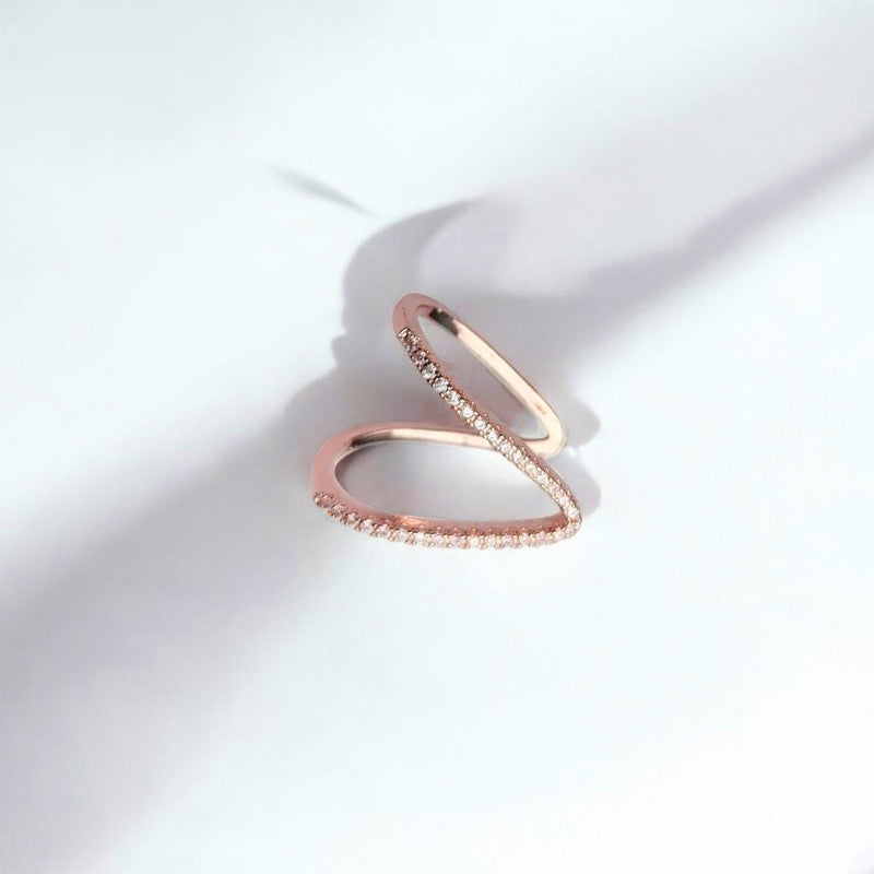 Jewels Galaxy Rose Gold-Plated V Shaped CZ Studded Adjustable Finger Ring