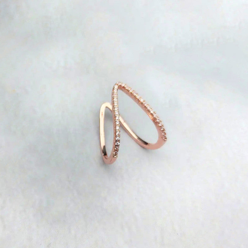 Jewels Galaxy Rose Gold-Plated V Shaped CZ Studded Adjustable Finger Ring
