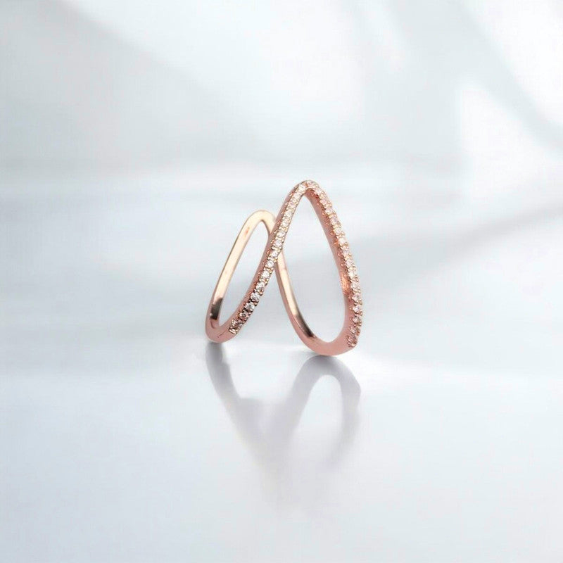 Jewels Galaxy Rose Gold-Plated V Shaped CZ Studded Adjustable Finger Ring