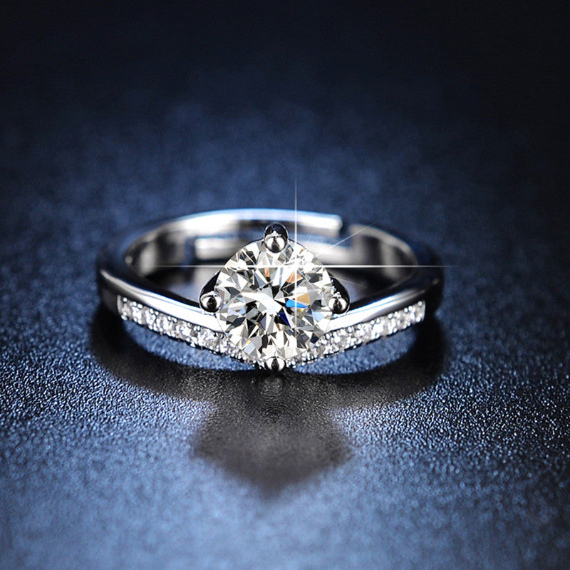 Jewels Galaxy Silver Plated AD Studded Contemporary Solitaire Anti Tarnish Adjustable Finger Ring