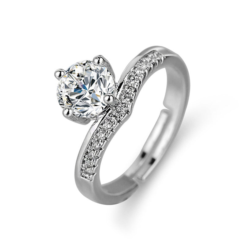 Jewels Galaxy Silver Plated AD Studded Contemporary Solitaire Anti Tarnish Adjustable Finger Ring