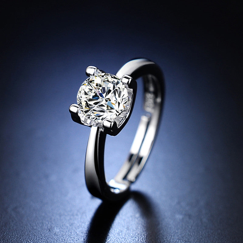 Jewels Galaxy Silver Plated Crystal Studded Anti Tarnish Contemporary Solitaire Adjustable Ring