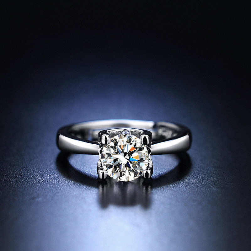 Jewels Galaxy Silver Plated Crystal Studded Anti Tarnish Contemporary Solitaire Adjustable Ring