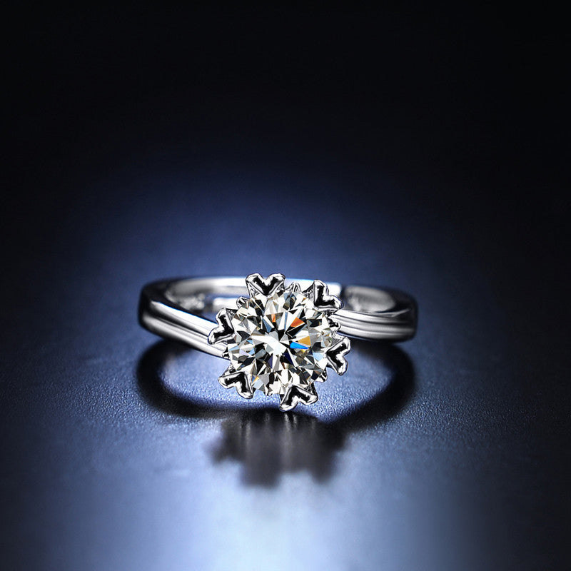 Jewels Galaxy Silver Plated Crystal Studded Contemporary Anti Tarnish Solitaire Adjustable Ring