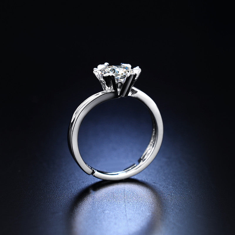 Jewels Galaxy Silver Plated Crystal Studded Contemporary Anti Tarnish Solitaire Adjustable Ring