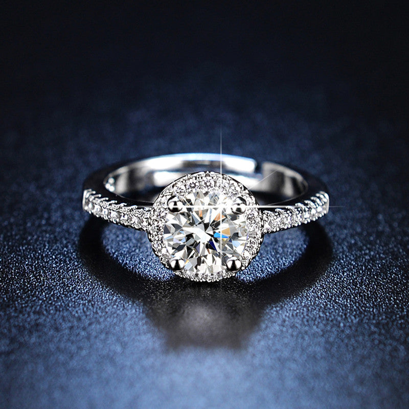 Jewels Galaxy Silver Plated AD Studded Circular Anti Tarnish Adjustable Finger Ring