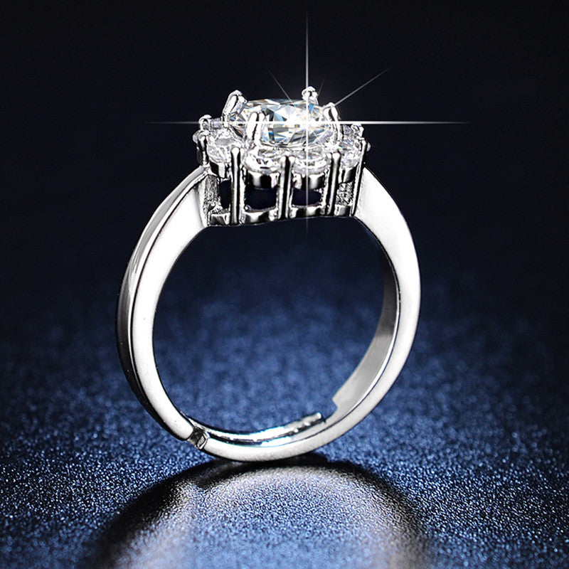 Jewels Galaxy Silver Plated AD Studded Floral Anti Tarnish Solitaire Adjustable Finger Ring