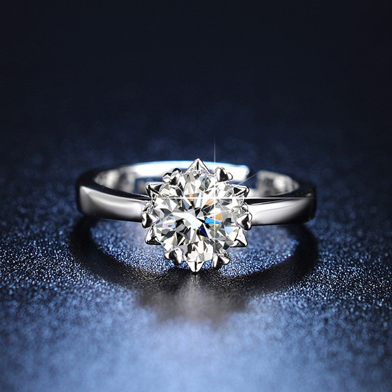 Jewels Galaxy Silver Plated Crystal Studded Contemporary Anti Tarnish Solitaire Adjustable Ring