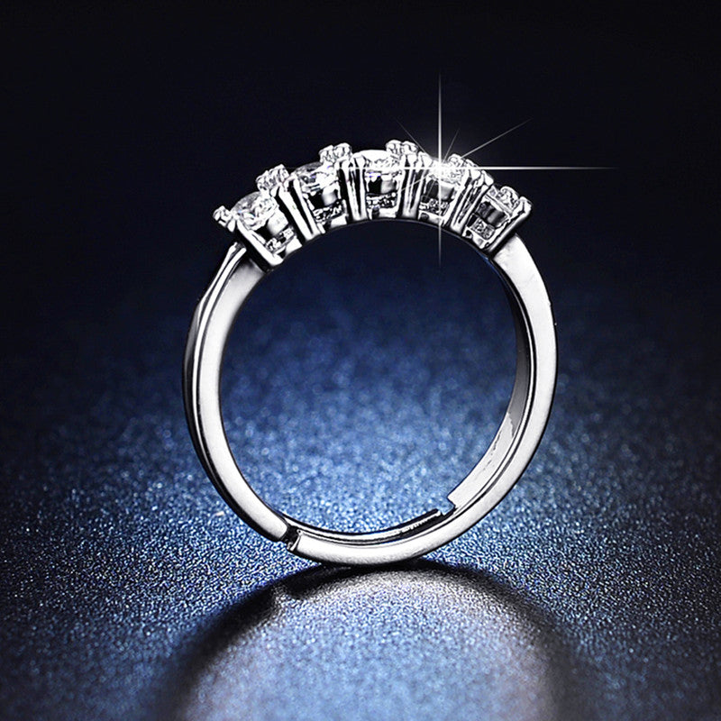 Jewels Galaxy Silver Plated AD Studded Round Cut Anti Tarnish Adjustable Finger Ring