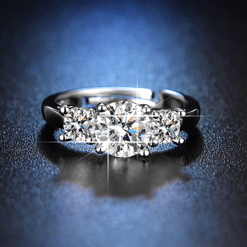 Jewels Galaxy Silver Plated Crystal Studded Contemporary Anti Tarnish Solitaire Adjustable Ring