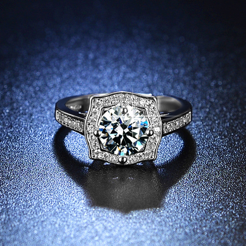 Jewels Galaxy Silver Plated Crystal Studded Contemporary Anti Tarnish Solitaire Adjustable Ring