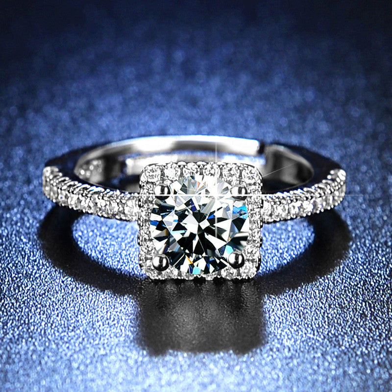 Jewels Galaxy Silver Plated Crystal Studded Anti Tarnish Square Shape Solitaire Adjustable Ring