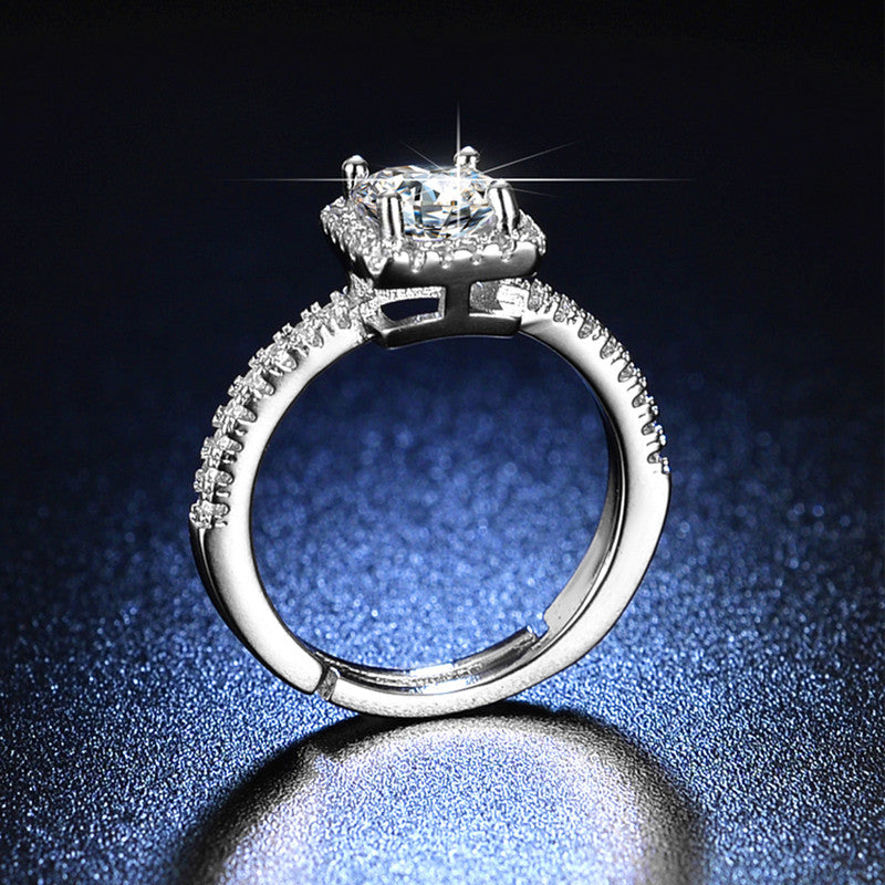 Jewels Galaxy Silver Plated Crystal Studded Anti Tarnish Square Shape Solitaire Adjustable Ring