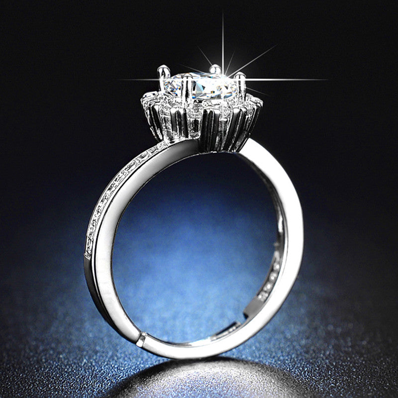 Jewels Galaxy Silver Plated AD Studded Contemporary Anti Tarnish Solitaire Adjustable Ring